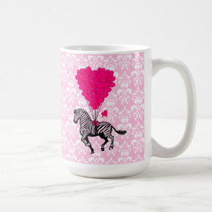 Vintager Zebra u. rosa Herzballone Kaffeetasse