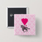 Vintager Zebra- und rosa Herzballon Button (Vorne & Hinten)
