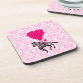 Vintager Zebra- und rosa Herzballon Getränkeuntersetzer (Linke Seite)