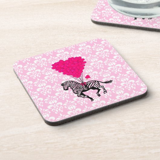 Vintager Zebra- und rosa Herzballon Getränkeuntersetzer (Linke Seite)