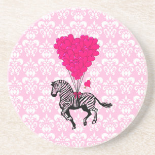 Vintager Zebra- und rosa Herzballon Getränkeuntersetzer