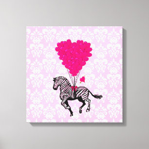 Vintager Zebra- und rosa Herzballon Leinwanddruck