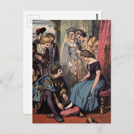 Vintager Zeichn: Aschenputtel und Fürst Postkarte (Vorne/Hinten)