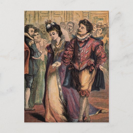 Vintager Zeichn: Aschenputtel und Fürst Postkarte (Vorderseite)