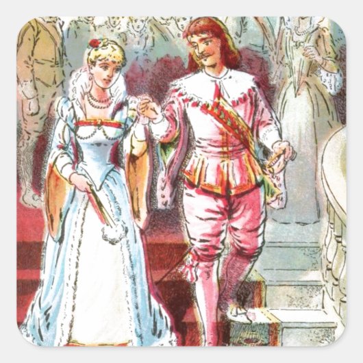Vintager Zeichn: Aschenputtel und Fürst Quadratischer Aufkleber (Vorderseite)