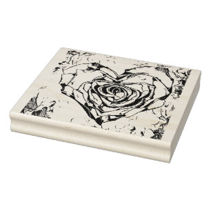 Vintager zeichn einer herzförmigen Rose für Handwe Gummistempel