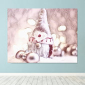 Vintager Zeichn eines rosa Gnoms auf Schnee Leinwanddruck (Insitu (Holzboden))