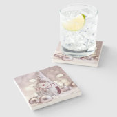 Vintager Zeichn eines rosa Gnoms auf Schnee Steinuntersetzer (Seitenansicht)