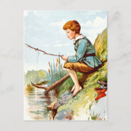 Vintager Zeichn: Junge Angeln in einem Fluss Postkarte
