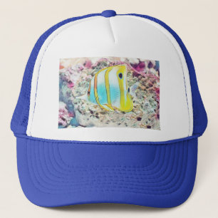 Vintager Zeichn von Blaugelben Fischen im T - Shir Truckerkappe