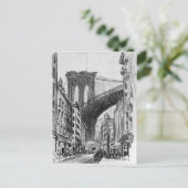 Vintager Zeichn von Brooklyn Bridge Tenements Postkarte (Stehend Vorderseite)