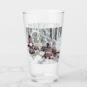 Vintager Zeichn von Gnomen im Schnee Glas