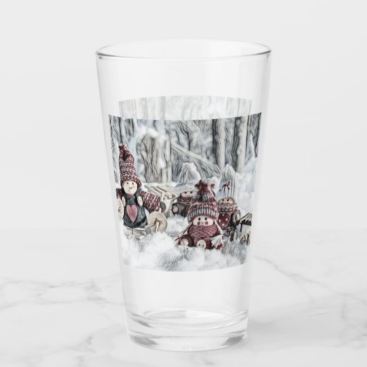Vintager Zeichn von Gnomen im Schnee Glas (Vorderseite)