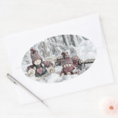 Vintager Zeichn von Gnomen im Schnee Ovaler Aufkleber (Umschlag)