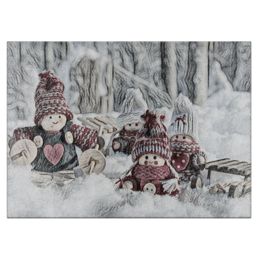 Vintager Zeichn von Gnomen im Schnee Schneidebrett (Vorderseite)