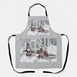 Vintager Zeichn von Gnomen im Schnee Schürze