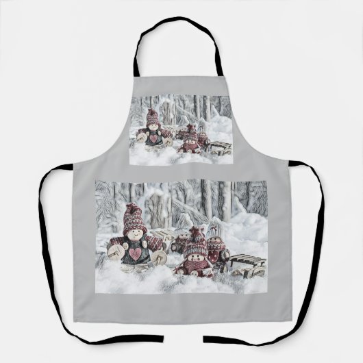 Vintager Zeichn von Gnomen im Schnee Schürze (Vorderseite)