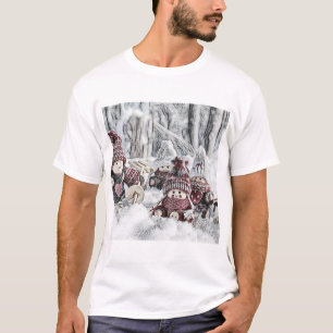 Vintager Zeichn von Gnomen im Schnee T-Shirt