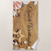 Vintager Zeichn von Seashells auf Sand Strandtuch (Vorderseite)