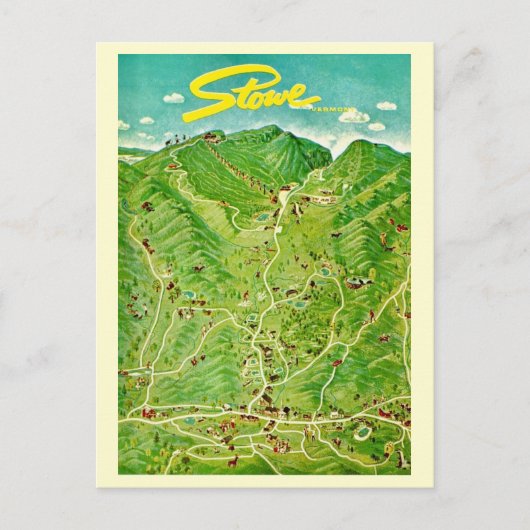 Vintager Zeichn von Stowe Vermont Postkarte (Vorderseite)