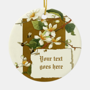 Vintager zeichn von weißen Blume Keramikornament