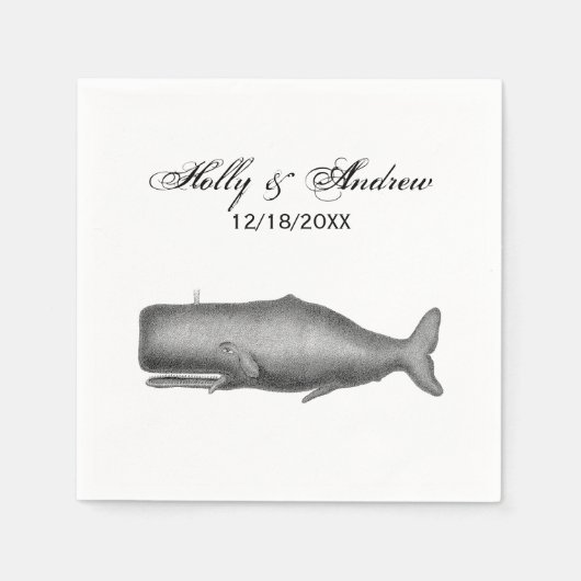 Vintager Zeichnend Wal aus dem 19. Jahrhundert Serviette (Vorderseite)