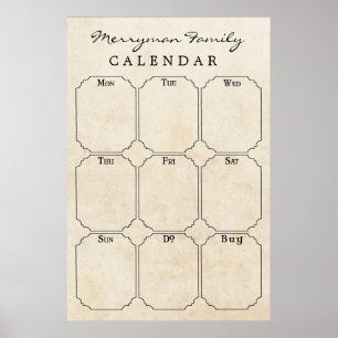 Vintager Zeitplan für den wöchentlichen Kalender d Poster