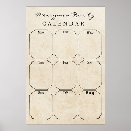 Vintager Zeitplan für den wöchentlichen Kalender d Poster (Vorne)