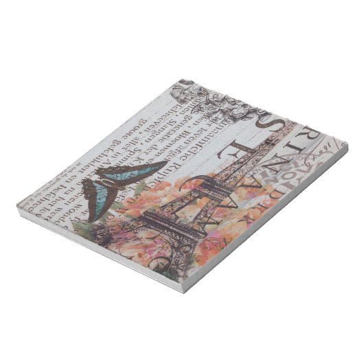 Vintager Zeitungsdecoupage-Eiffelturm Paris Notizblock (Rotiert)