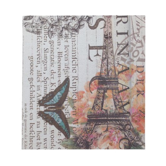 Vintager Zeitungsdecoupage-Eiffelturm Paris Notizblock (Vorderseite)