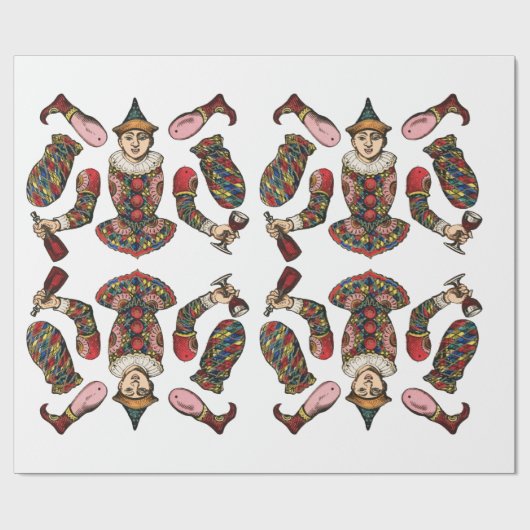 Vintager Zirkus Clown Jester Boy Paper Puppenkunst Geschenkpapier (Flach)