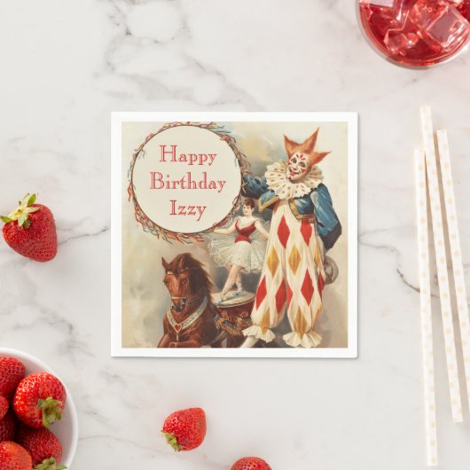 Vintager Zirkus Clown Personalisierter Geburtstag Serviette (Beispiel)