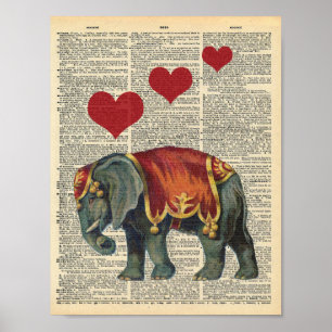 Vintager Zirkus-Elefant & Herz zum Wörterbuch Poster
