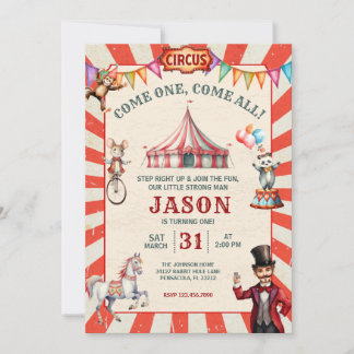 Vintager Zirkus-Karneval Geburtstag Einladung