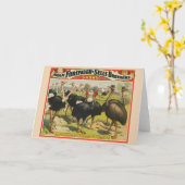 Vintager Zirkus mit Straußen und großen Vögeln. Karte (Gelbe Blume)