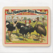Vintager Zirkus mit Straußen und großen Vögeln. Mousepad (Vorne)