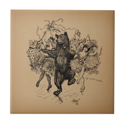 Vintager Zirkus Tanzbär Art Fliese (Vorderseite)