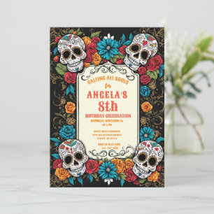 Vintager Zucker Skulls Día de Los Muertos Geburtst Einladung