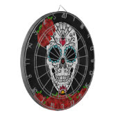 Vintager Zuckerschädel mit Rote Rosen Dartscheibe (Vorderseite Links)