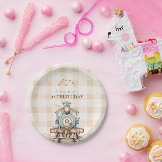 Vintager Zug 1. Geburtstag Pappteller (Party)