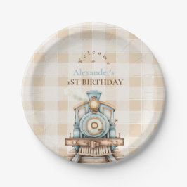 Vintager Zug 1. Geburtstag Pappteller