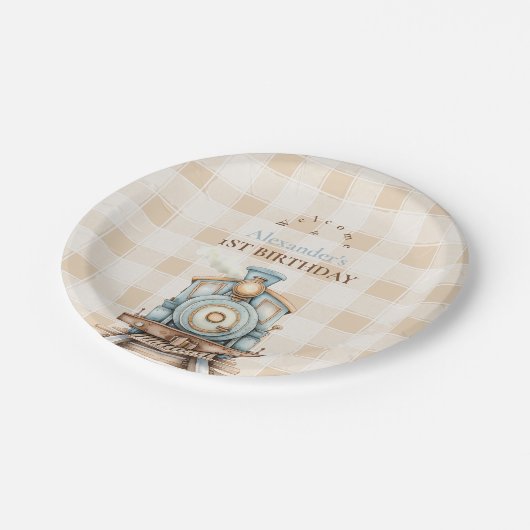 Vintager Zug 1. Geburtstag Pappteller (Schrägansicht)