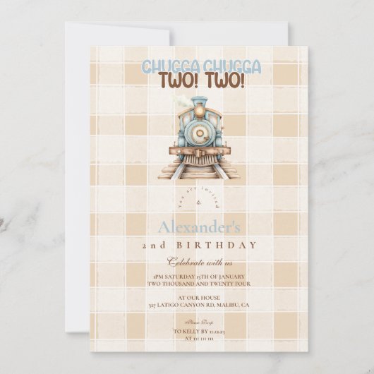 Vintager Zug 2. Geburtstag Einladung (Vorderseite)