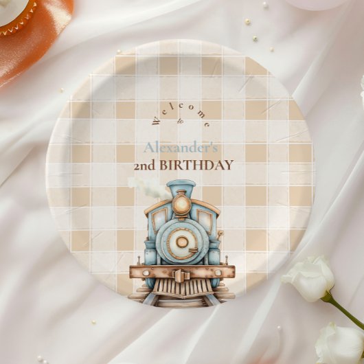 Vintager Zug 2. Geburtstag Pappteller