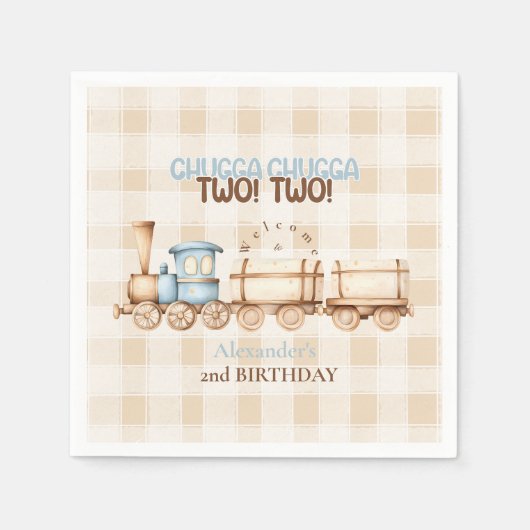 Vintager Zug 2. Geburtstag Serviette (Vorderseite)