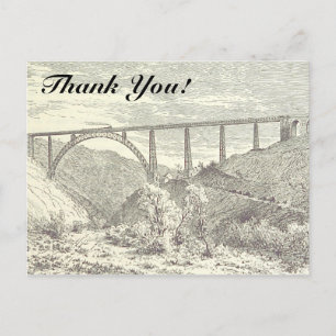 Vintager Zug auf Brücke, "Danke!" Postkarte