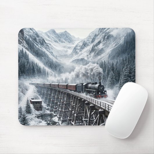 Vintager Zug auf einem Bergbaum Mousepad (Mit Mouse)