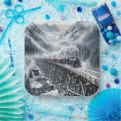 Vintager Zug auf einem Bergtal Trestle Pappteller (Party)