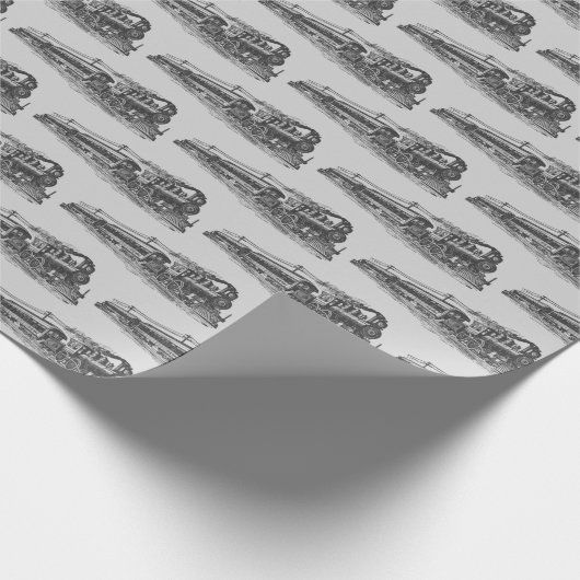 Vintager Zug auf Grau Geschenkpapier (Ecke)