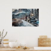 Vintager Zug auf Winterwegen mit Bergen Poster (Küche)